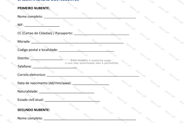 Documento de convenção antenupcial, página 1, formato A4 (escaneado)