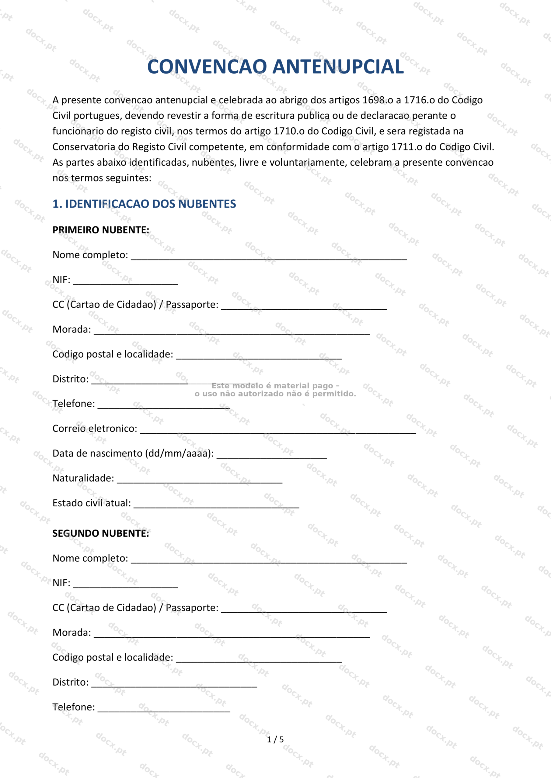 Convenção Antenupcial — Modelo Editável