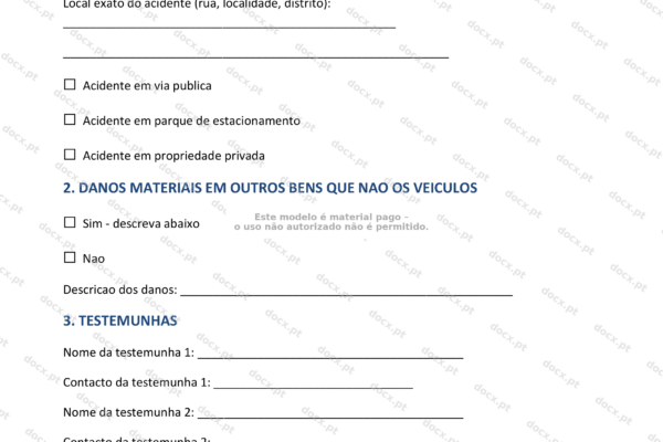 Documento A4: declaração amigável de acidente, página 1, imagem digitalizada.