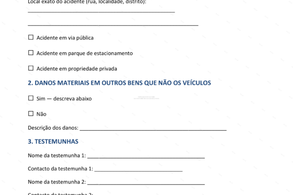 Documento A4: declaração amigável de acidente, página 1, imagem digitalizada.