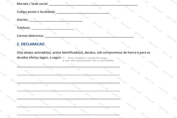 Declaração de compromisso em formato A4, página única, texto formal.
