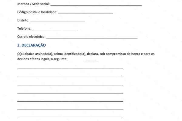 Declaração de compromisso em formato A4, página única, texto formal.