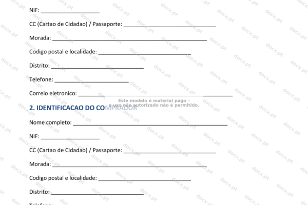 Declaração de venda de veículo em formato A4, página 1 (escala reduzida).