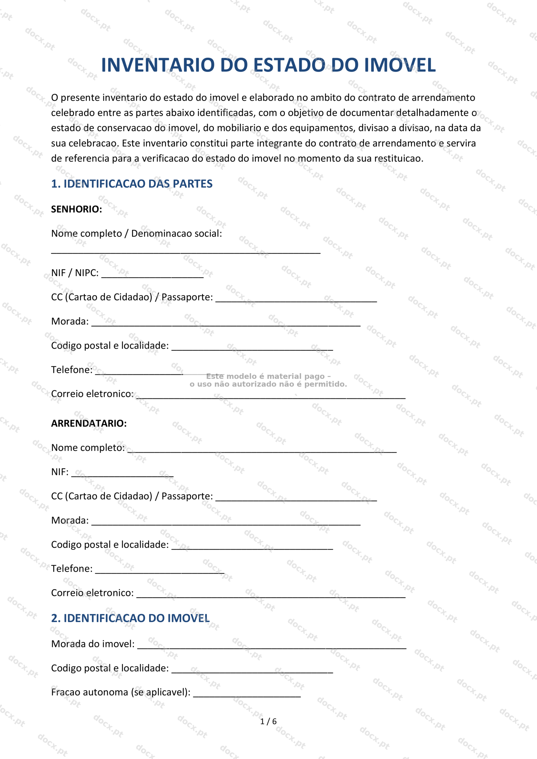 Inventário do Estado do Imóvel — Modelo Word Editável