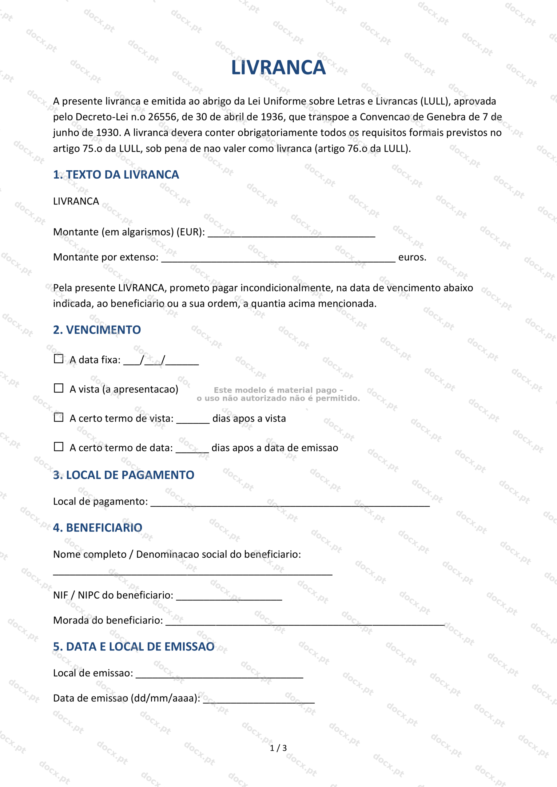 Livrança — Modelo Imprimível