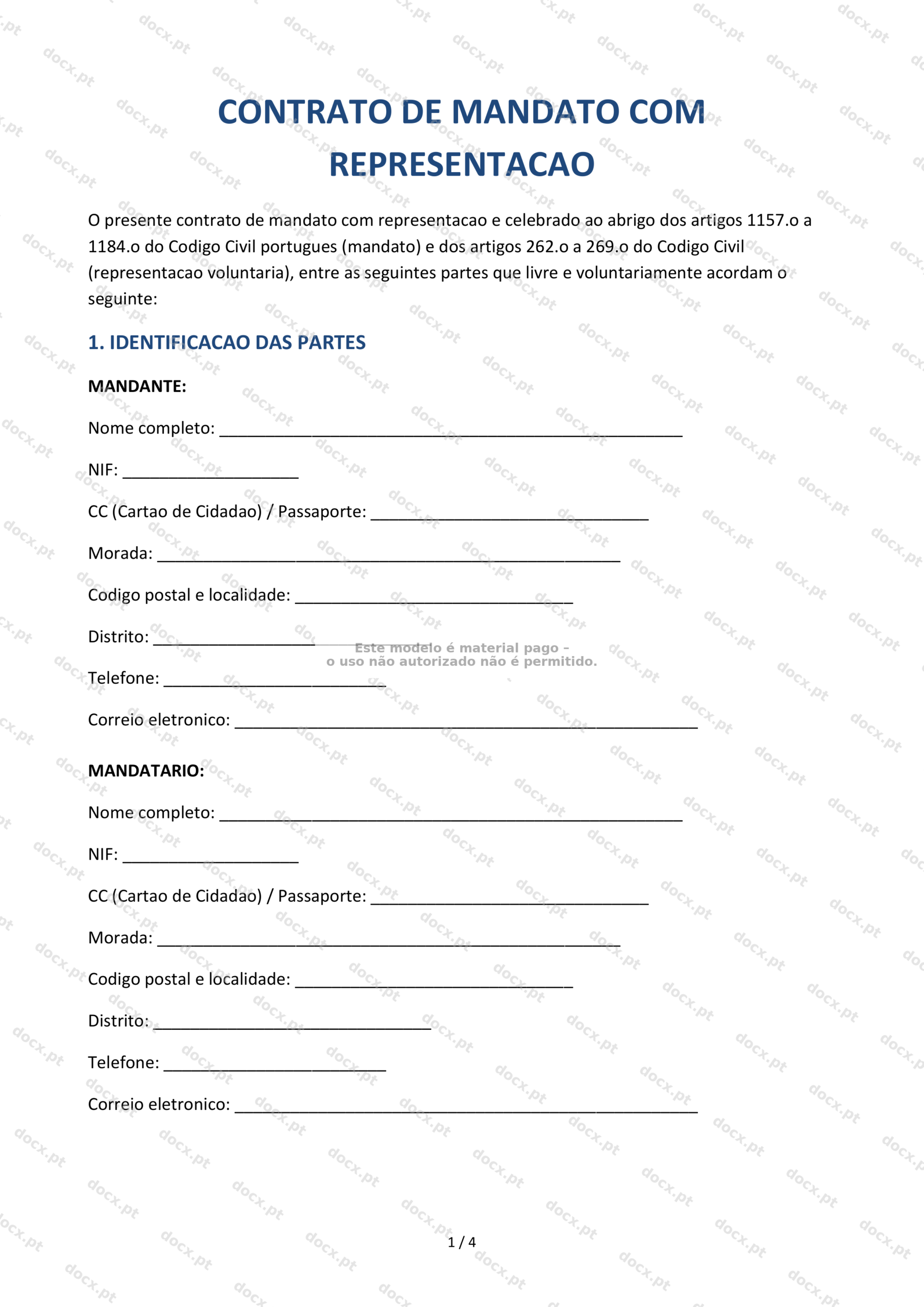 Contrato de Mandato com Representação — Documento Word e PDF