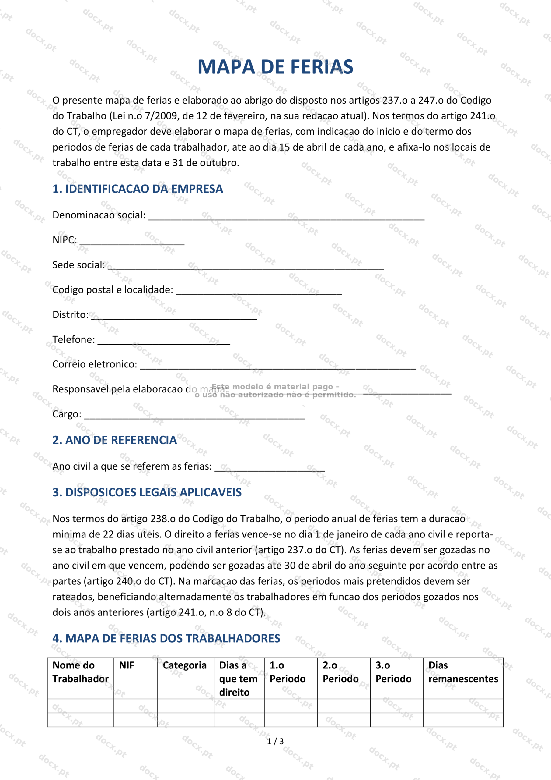 Mapa de Férias — Documento PDF