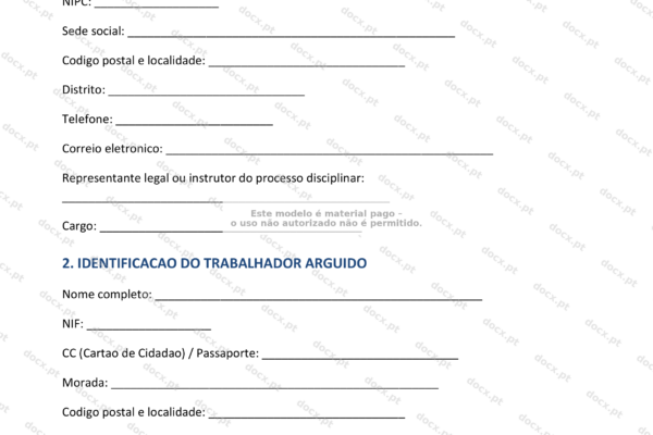 Documento em papel A4 com o título Nota de Culpa, página 1, imagem redimensionada.