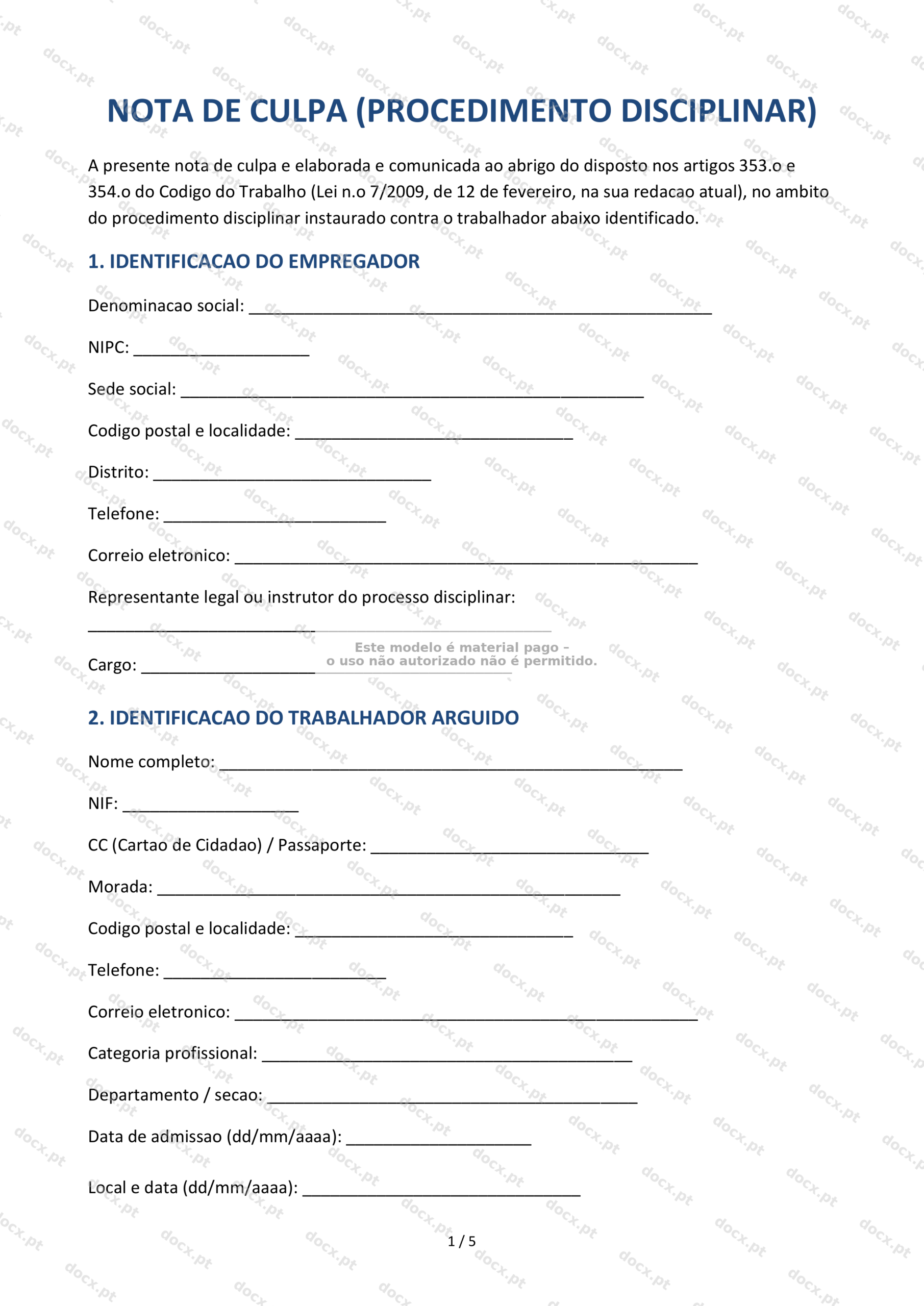 Nota de Culpa — Modelo Word Editável