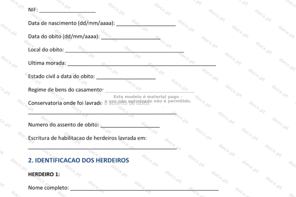 Documento em A4 sobre a partilha de herança, primeira página, com texto e diagramas.
