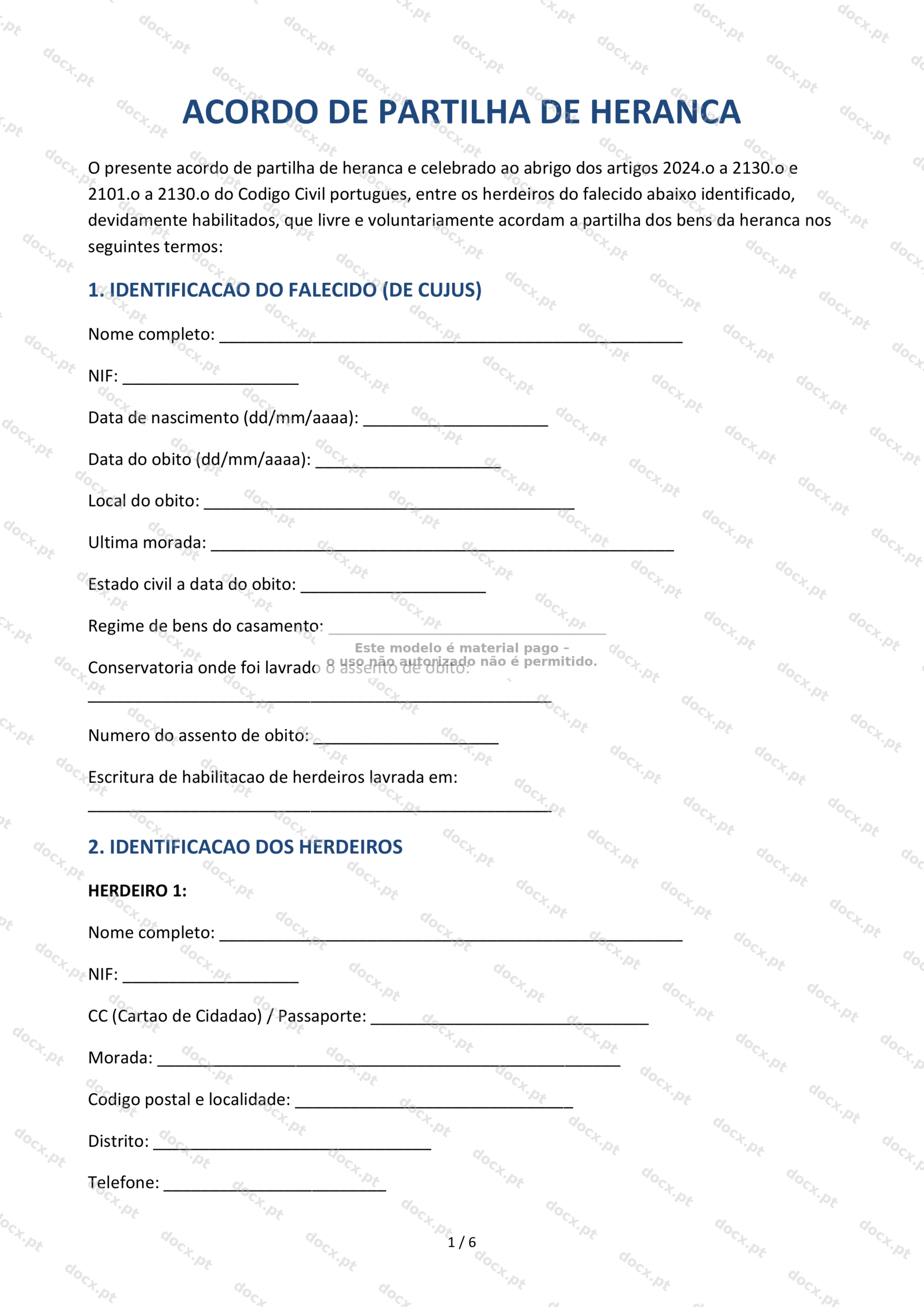 Partilha de Herança — Modelo Imprimível PDF