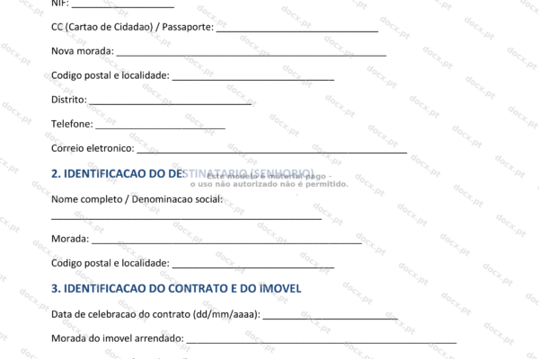 Documento em formato A4 com formulário de pedido de devolução de caução.