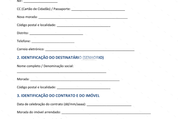 Documento em formato A4 com formulário de pedido de devolução de caução.