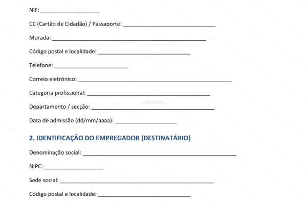 Formulário de pedido de licença sem vencimento em papel A4, página 1.