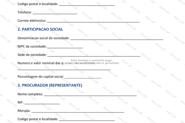 Documento de procuração para assembleia geral, formato A4, página 1.