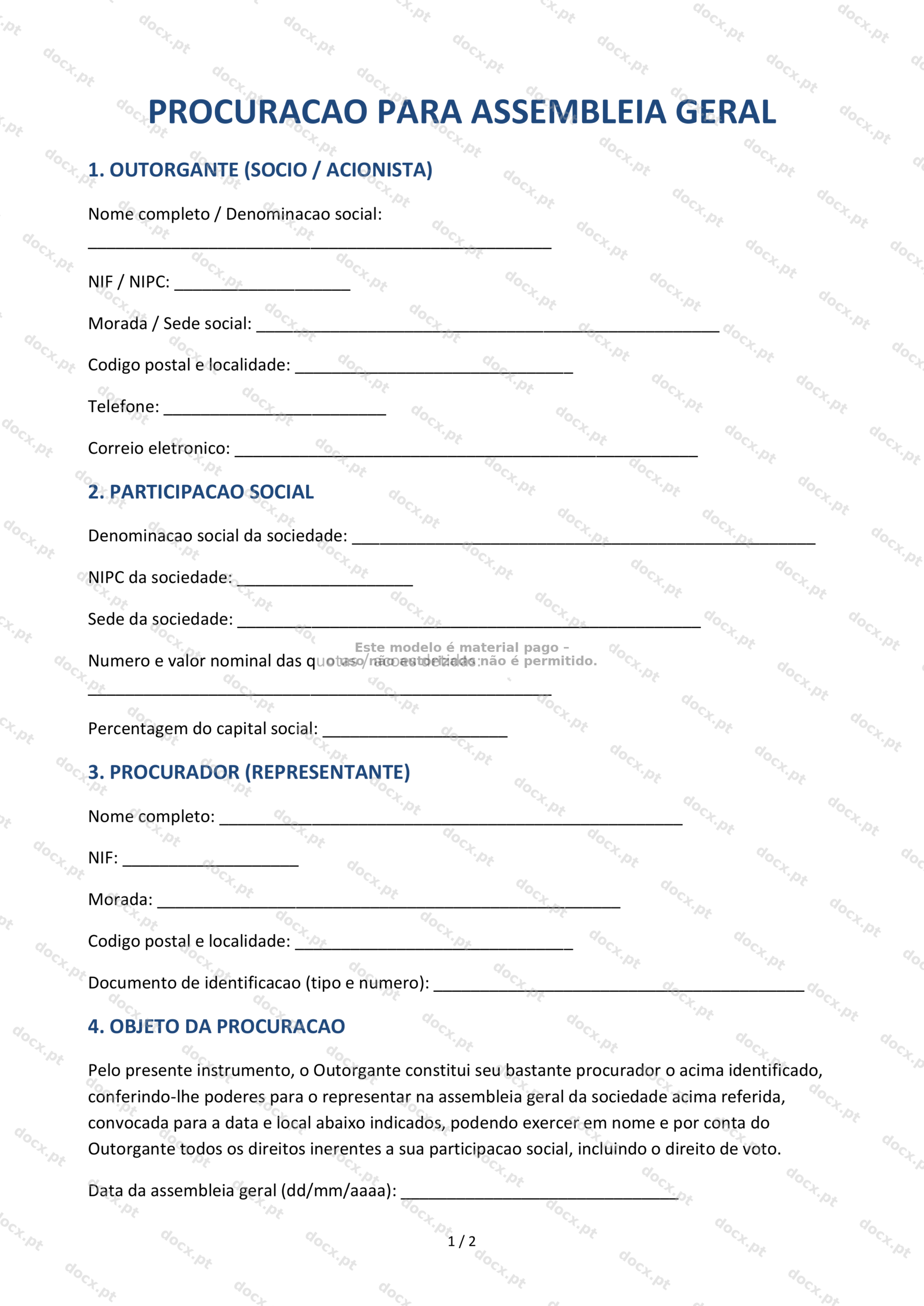 Procuração para Assembleia Geral — Formulário PDF