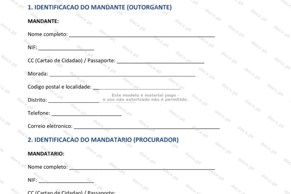 Documento de procuração especial para imóvel, formato A4, página 1, imagem em escala.