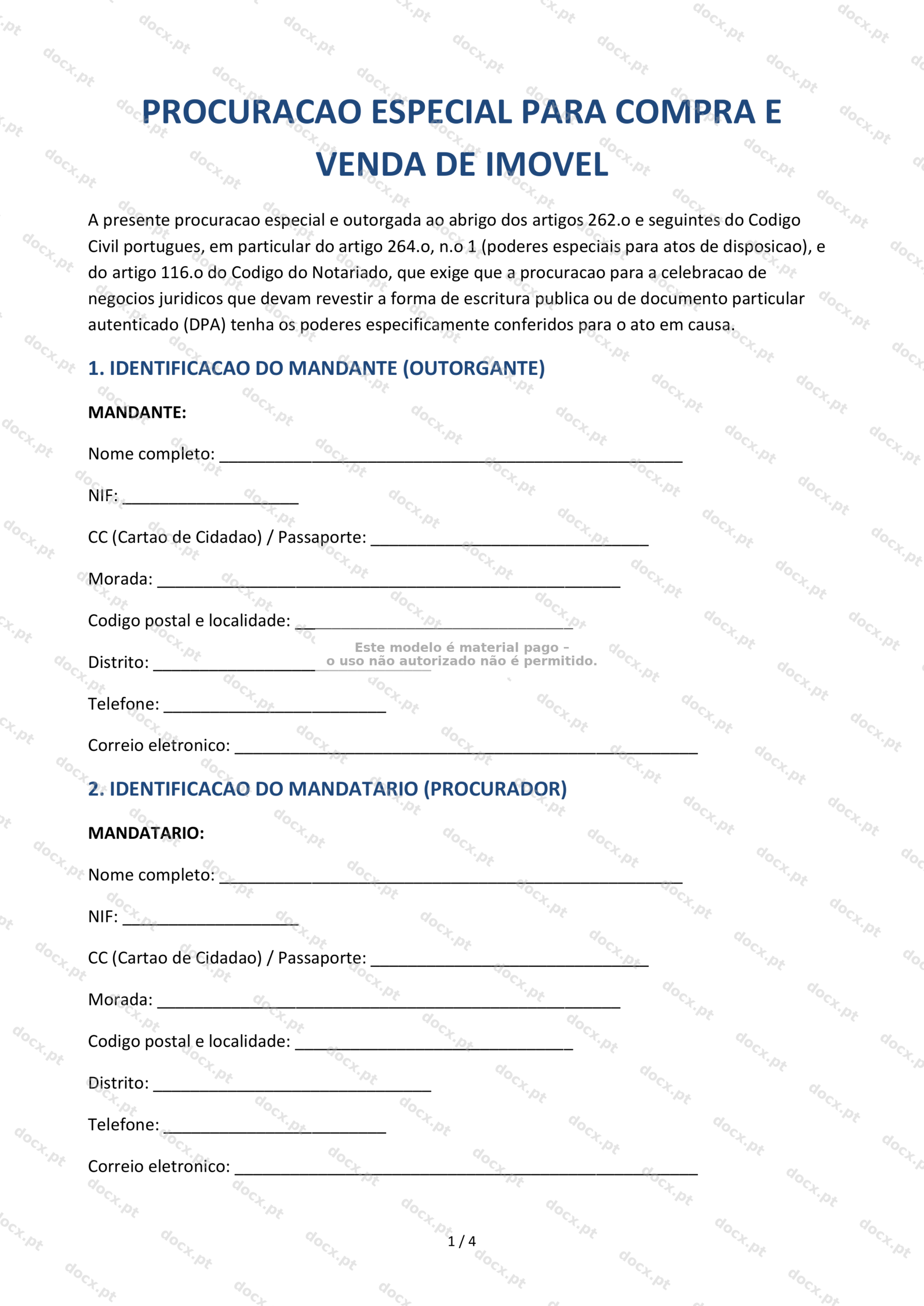 Procuração Especial para Imóvel — Documento Word e PDF Editável
