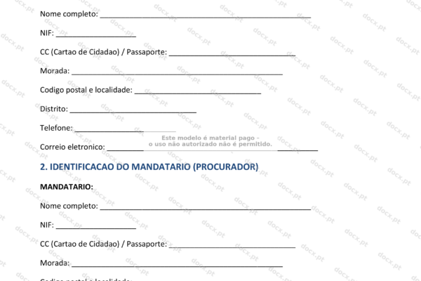 Página 1 de uma procuração irrevogável em formato A4, documento legal com texto.