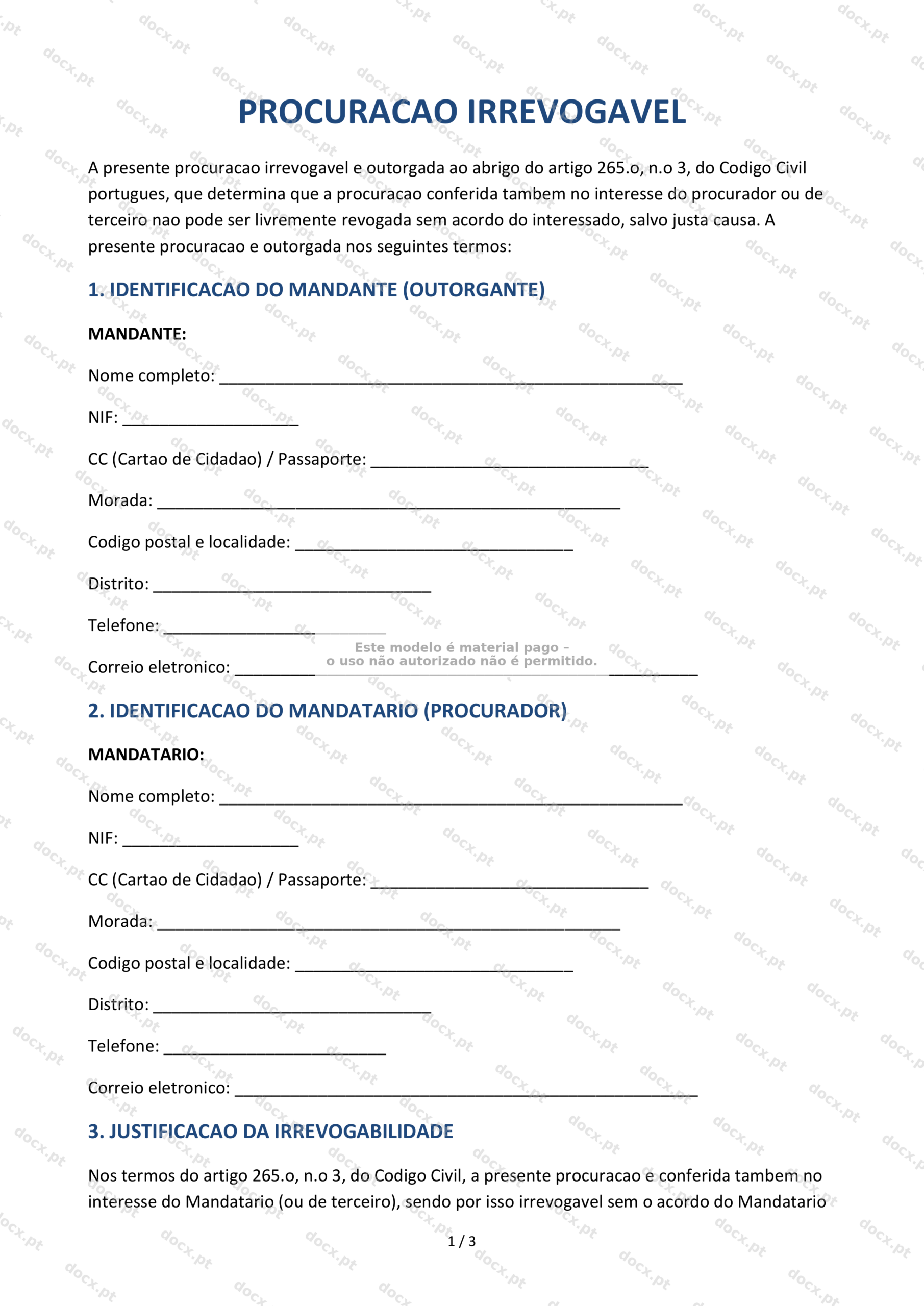 Procuração Irrevogável — Modelo Descarregável