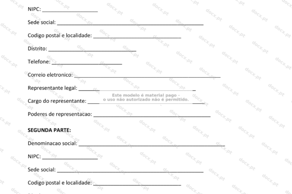 Protocolo de colaboração empresarial em formato A4, página 1, ampliada