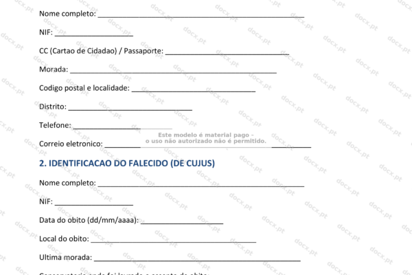 Página A4, primeira página, de um documento sobre repúdio à herança.