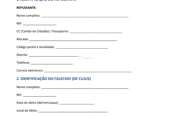 Página A4, primeira página, de um documento sobre repúdio à herança.