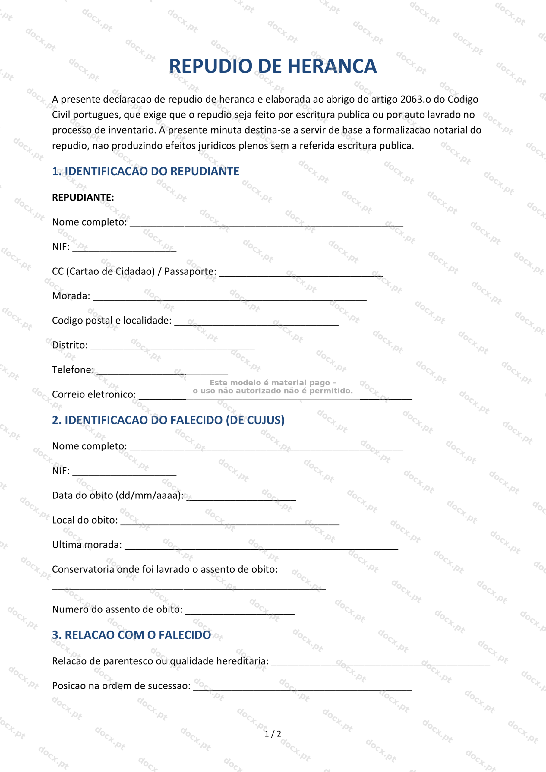 Repúdio de Herança — Formulário Editável