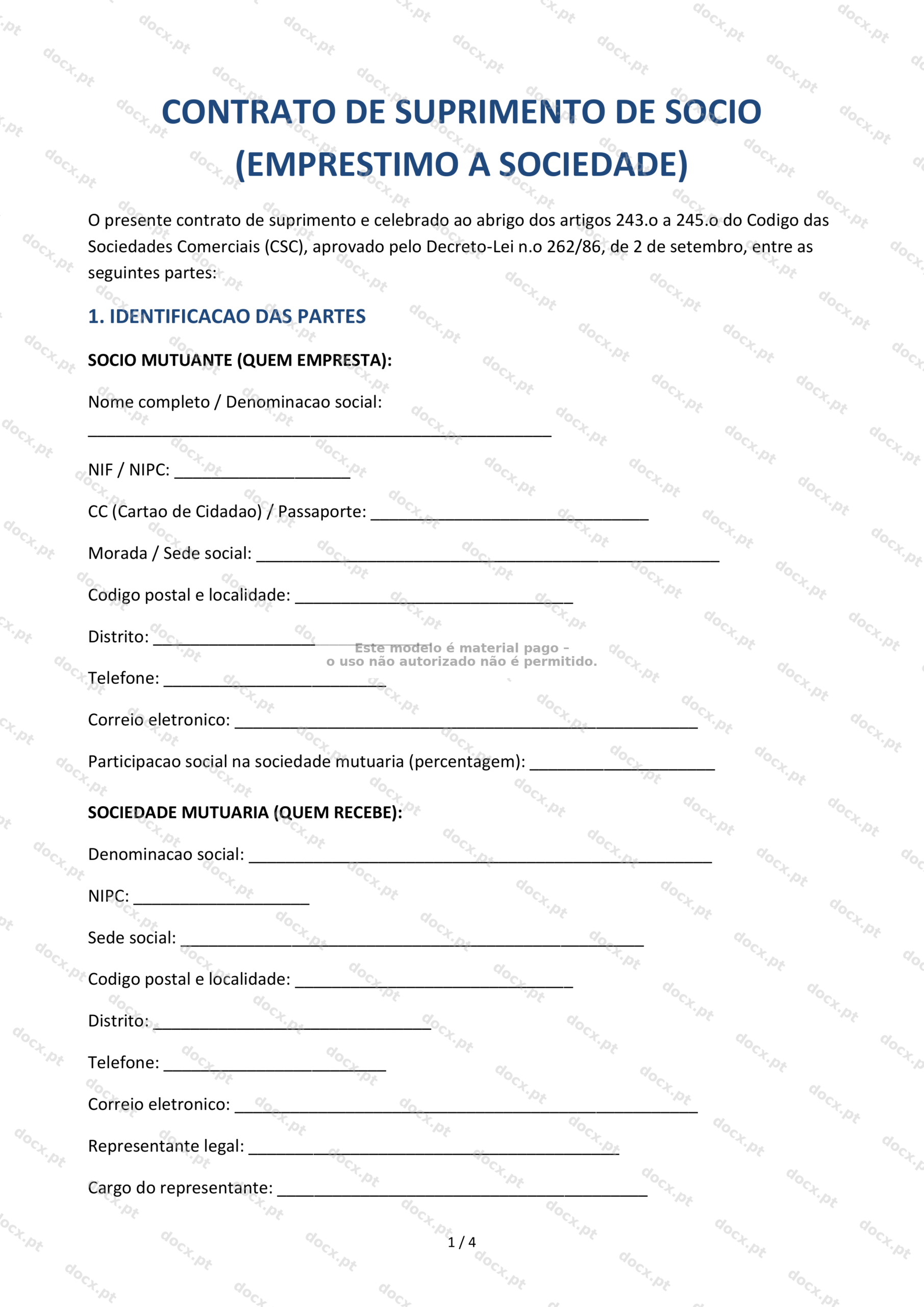 Contrato de Suprimento de Sócio — Modelo Word Editável