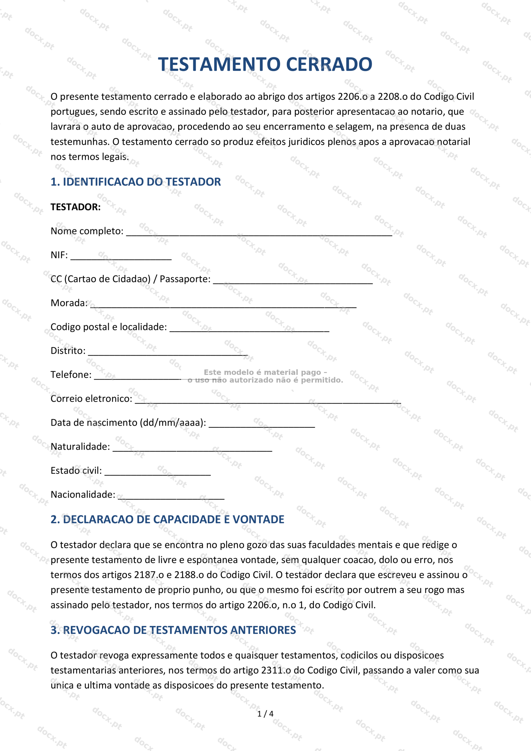 Testamento Cerrado — Modelo Imprimível