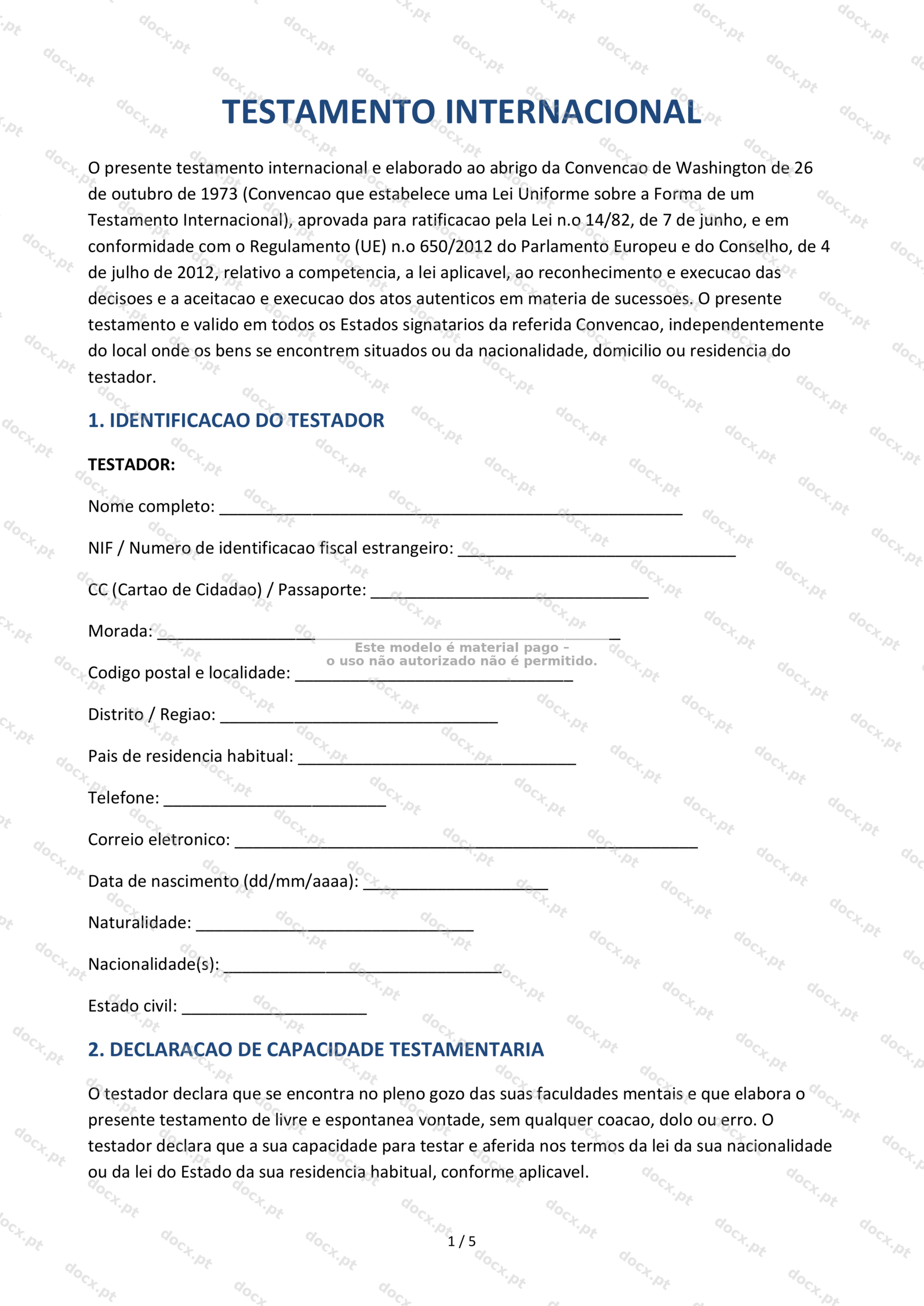 Testamento Internacional — Modelo Editável