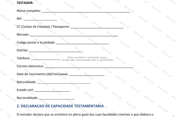 Página 1 de um testamento público, documento legal em formato A4.