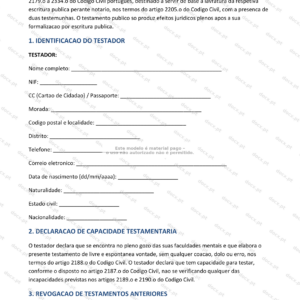 Página 1 de um testamento público, documento legal em formato A4.