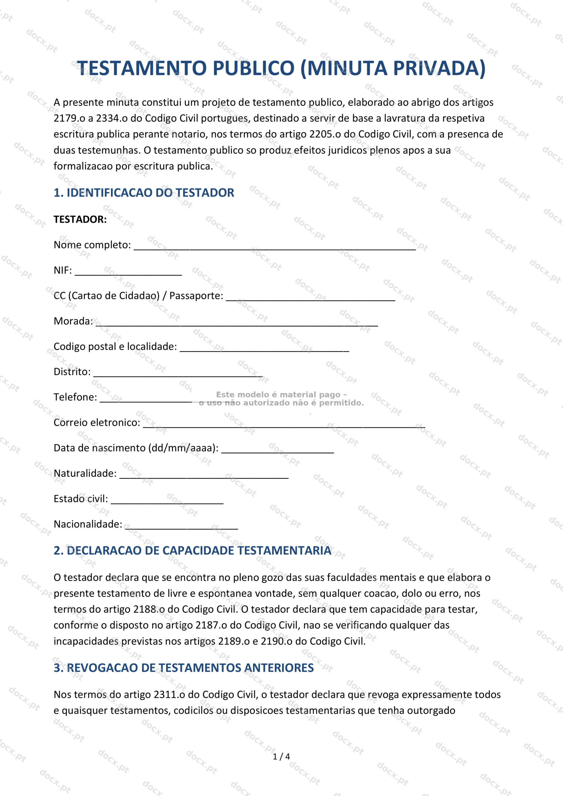 Testamento Público — Documento Word e PDF